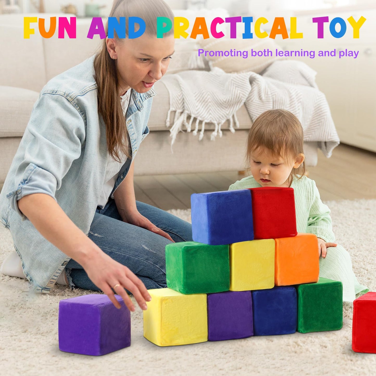 Vercraft 12 Pieces Foam Building Blocks Plush Colorful Foam Stacking Building Blocks Soft Giant Fun Throwing Toys for Birthday Learning Gift