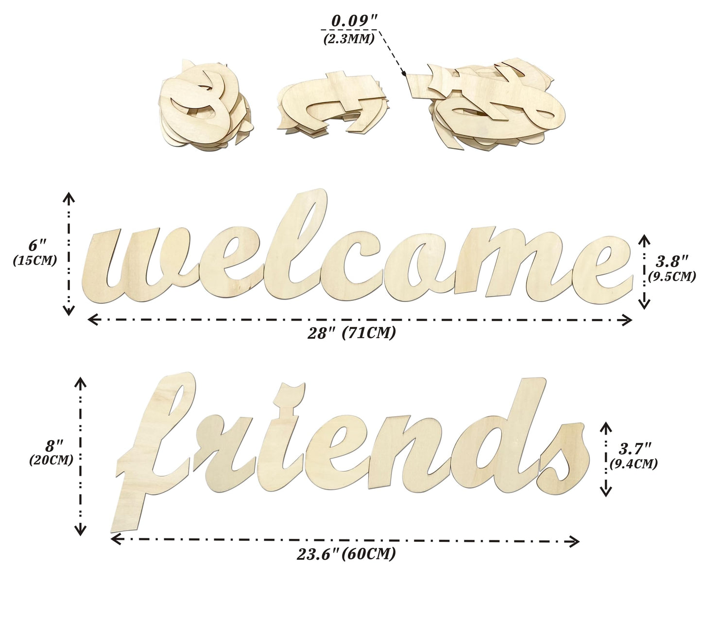 3.7 to 6 Inch 102 Pieces Wood Letters Cursive Lowercase Unfinished Thin Wooden Alpabets a-z for Crafts
