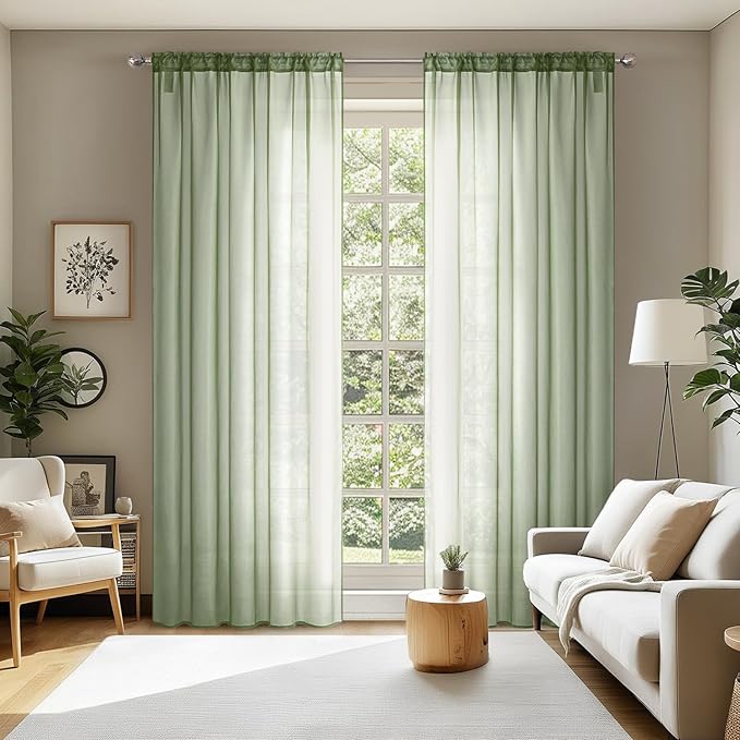 MIULEE 2 Panels Sage Green Sheer Curtains 84 inches Long Window Curtains Rod Pocket Elegant Window Voile Panels/Drapes/Treatment for Bedroom Living Room (54X84 Inches)