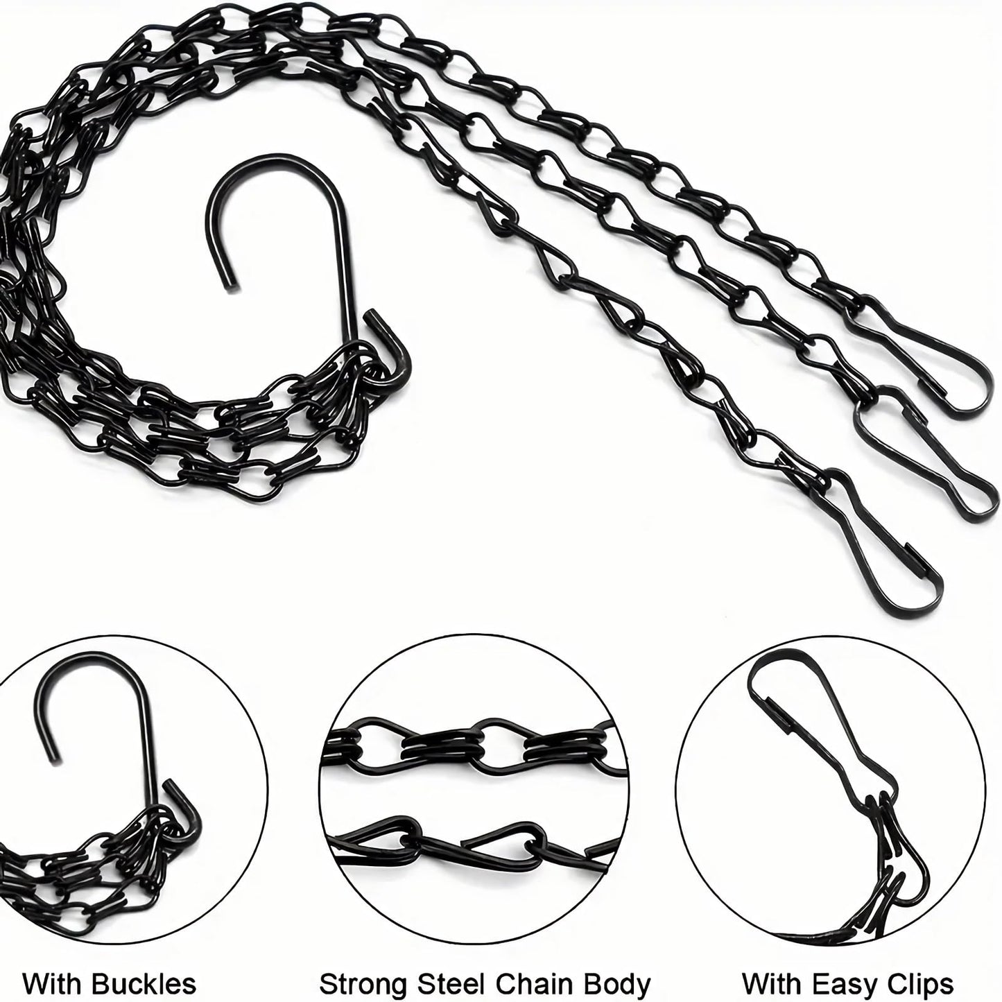 Tgpiao Hanging Basket Chain, 3 Sets Plant Hanger Metal Chains with Clips for Flower Pots, Planters, Bird Cage, Lanterns(Black) (Clips)