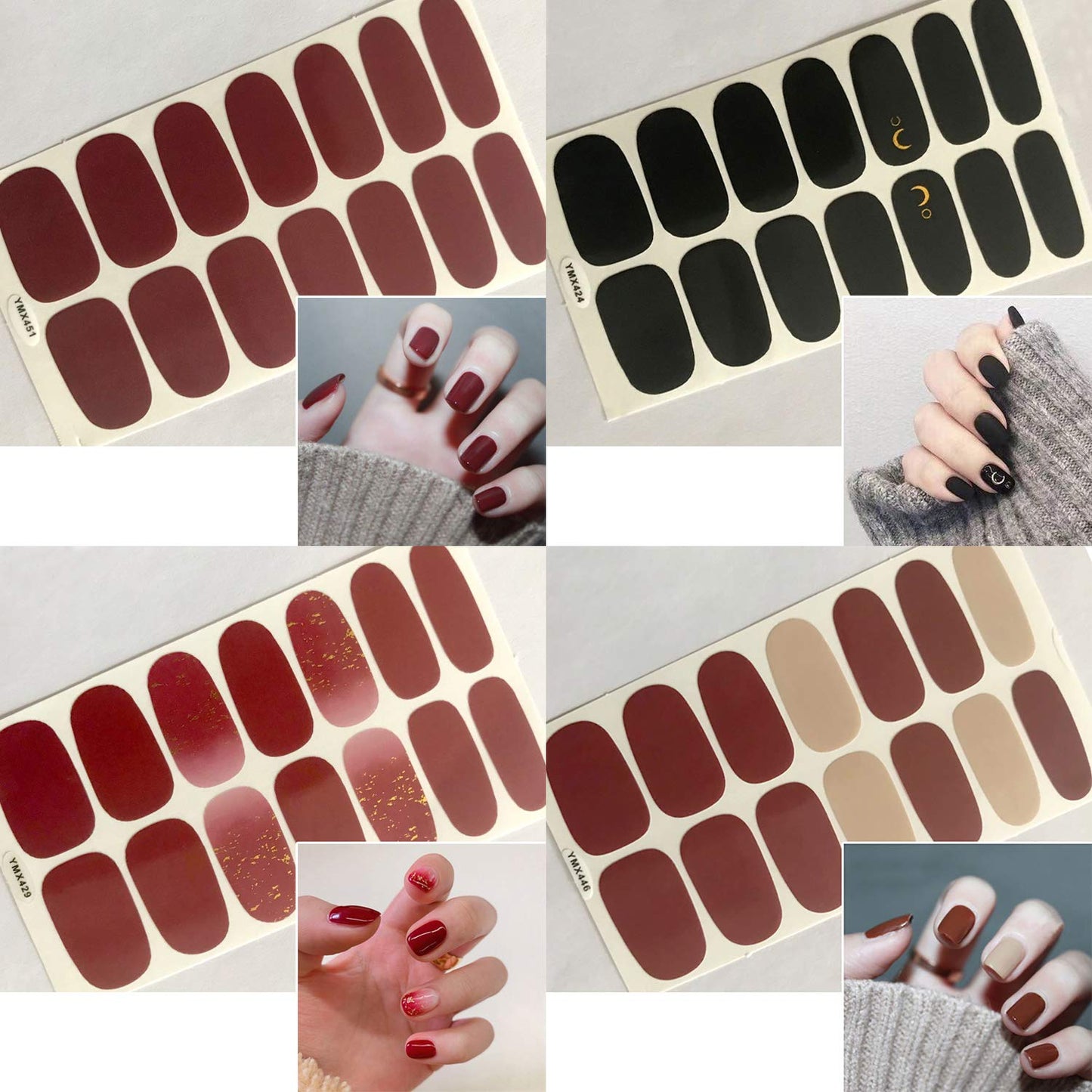 SILPECWEE 30 Sheets Adhesive Nail Polish Strips Stickers 1Pc Nail File Solid Color Ombre Nail Wraps Nail Art Decals Manicure Kit for Women