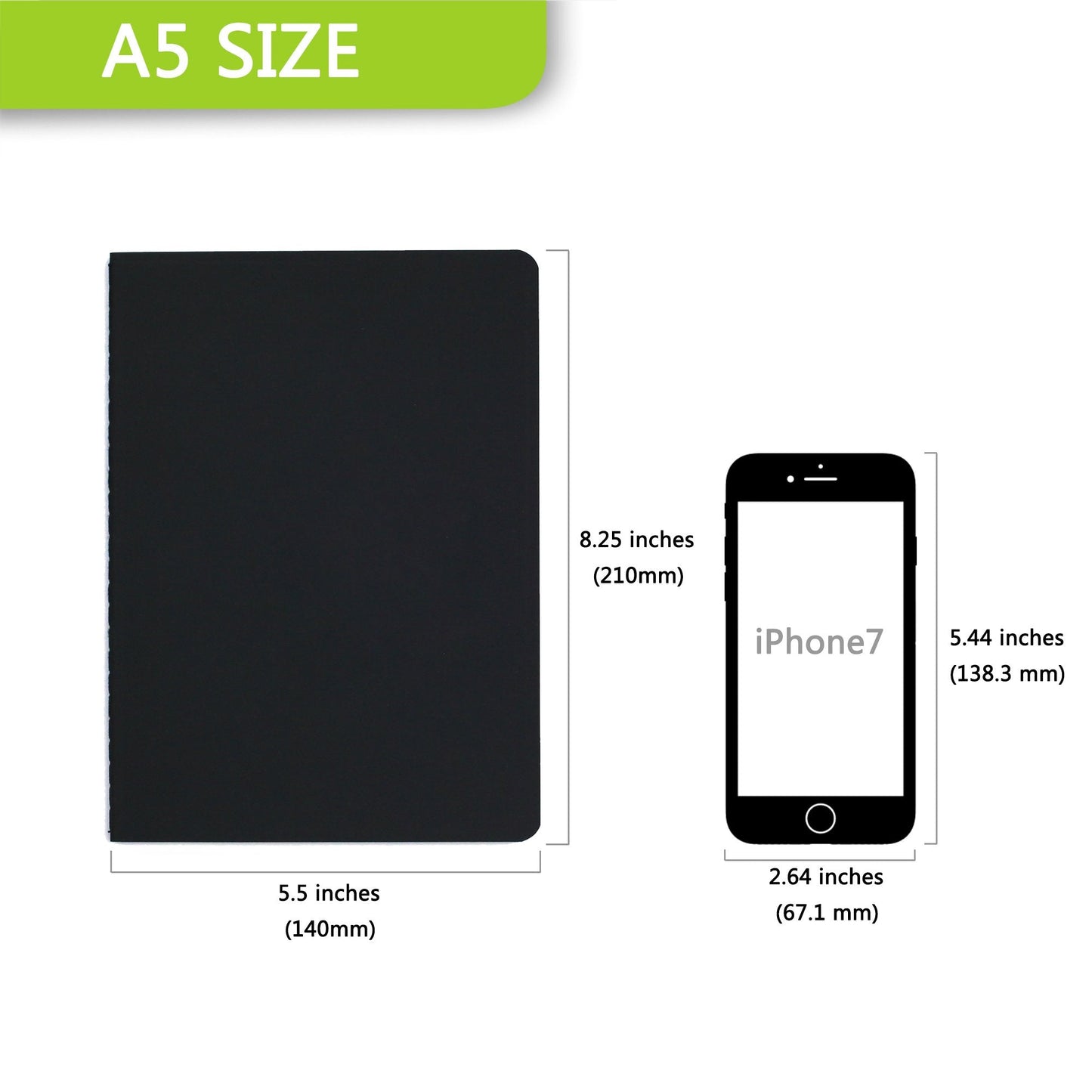 TWONE 6 Pack Notebooks Journal - 60 Blank Page/30 Sheets, Premium Thick Paper Soft Cover Journal for Travel, Office, Work, Office, Home, School, Business Writing, 5.5” x 8.25” (Black)