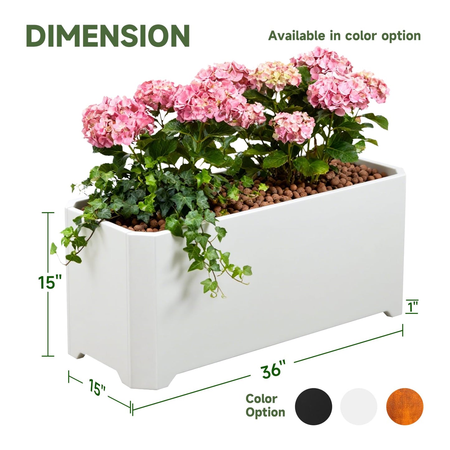 GJWCVL Steel Planter Box-36"x15"x15"-Large Rectangular Planters for Outdoor Plants, White Matel Planter Box Raised Support Feet for Patio, Deck, Garden, Yard, Drain Holes, Easy Assembly