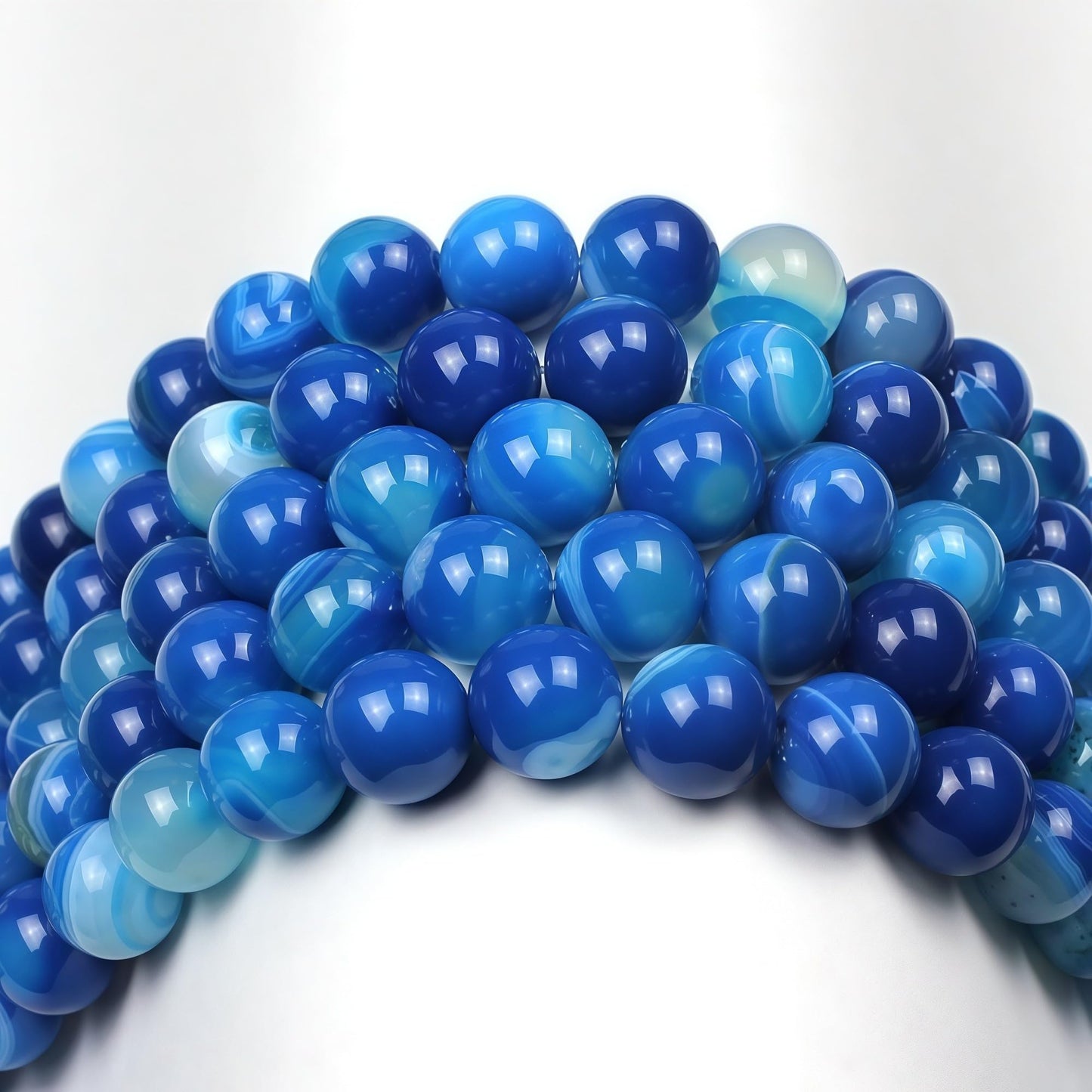 MJDCB Natural Stone Beads Blue Striped Agate Round Loose Beads for Jewelry Making DIY Bracelet Necklace (10mm)
