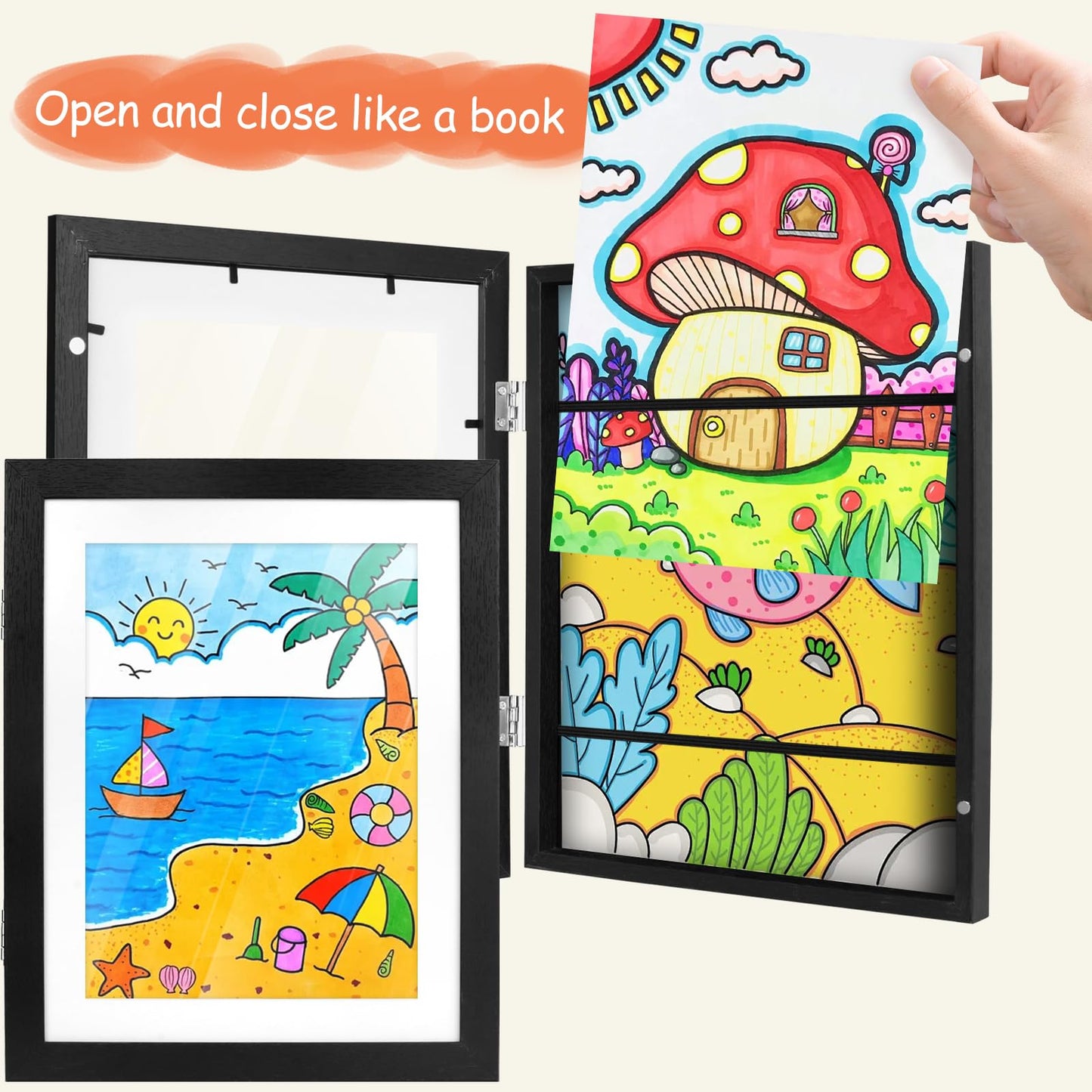 PECULA 2 Packs Kids Art Frame, 8.5x11 Front Opening Kids Artwork Frames Changeable, Holds 100 Drawings Artwork Frames for Kids Art, 3D Picture, Craft Storage, Hanging Wall Decor(Black)