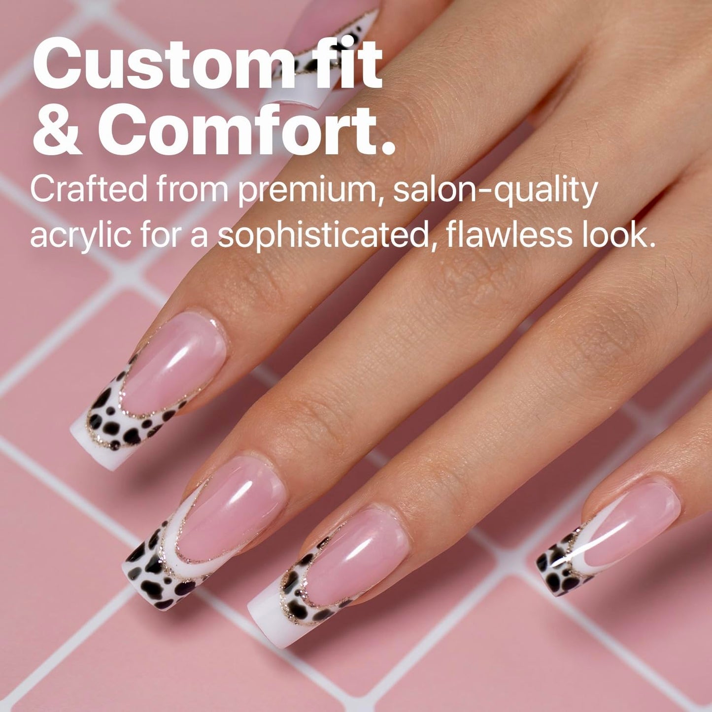 SXC Cosmetics French Tip Press On Nails Pink Medium Square 150 Pieces in 15 Sizes Ultra Fit with Pre-applied Tip Primer and Base Coat, No Need to File Fake Nails for Nail Art DIY X-Pro Tips