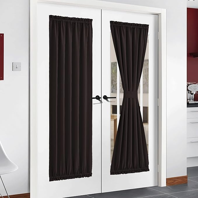 NICETOWN French Door Blackout Curtain - Thermal Insulated Privacy Blackout Drape Patio Door Blind and Shade Curtain Panel (One Piece, W54 x L72-Inch, Toffee Brown)