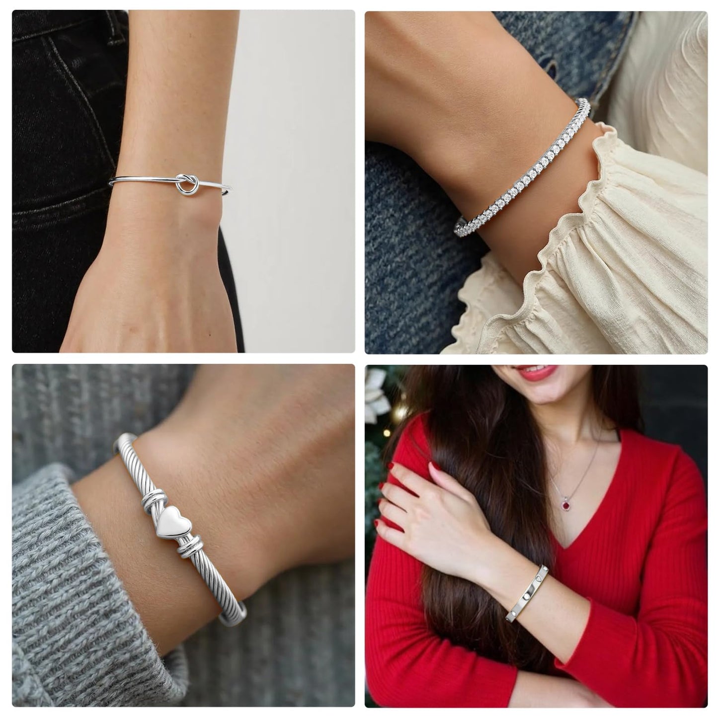 FAFUGA 18 K Silver Plated Love Bangle Bracelet Stack Cuff Jewelry for Women Jewelry Set for Women Gift with Box (style12)
