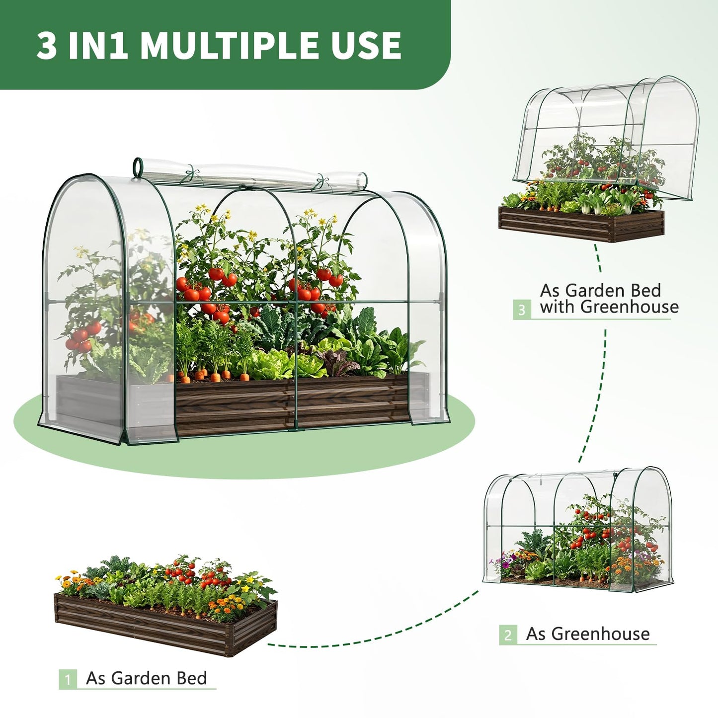 Galvanized Raised Garden Bed for Gardening Vegetables with Cover, 82.7"x43.3"x47.2" Outdoor Metal Planter Box Kit with Roll-Up Large Screen Windows Mini Greenhouse for Growing Vegetables Flower