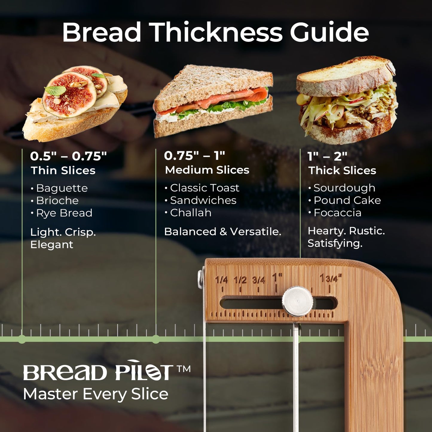 Keechee Adjustable Bread Slicer for Homemade Bread – Sourdough Bread Knife with Thickness Guide & Serrated Stainless Blade, Manual Bow Cutter for Bagels and Baguettes, Gift for Baker, Ambidextrous Use