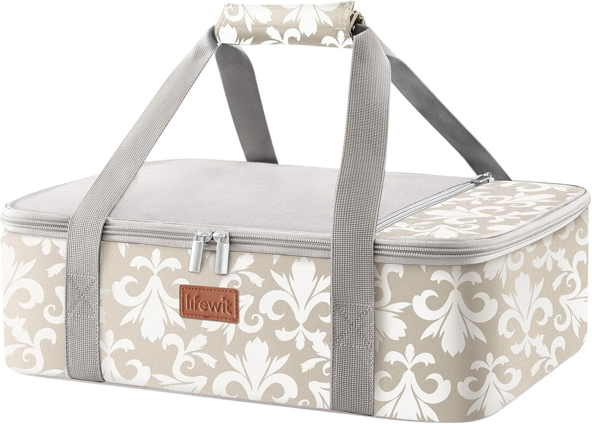 Lifewit Casserole Carrier for Hot or Cold Food, Insulated Casserole Baking Dish Bag Food Carrier, Lasagna Holder for Potluck/Parties/Picnic/Cookouts, Fits 9"x13" Baking Dish, Grey
