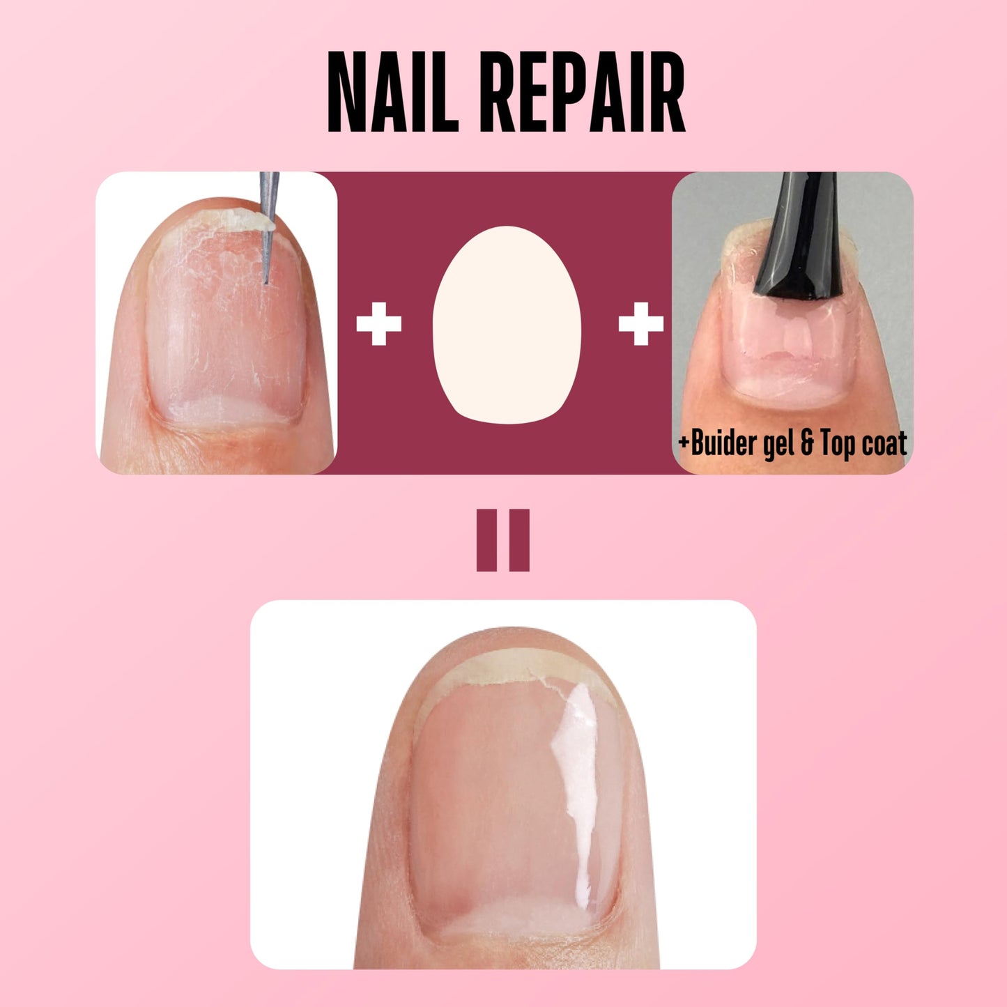 NOVO OVO Pre-cut Nail Shaped Repair Sheets Various Sizes with Slim File, Fixation & isolation layer, Bandage for Broken Nail-Surface, Recovery Protective layer for Acrylic, Easy to use 42 units