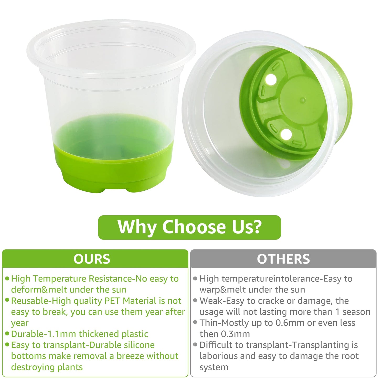 MIXC Thickened Clear Nursery Pots with Silicone Base for Easy Transplant 30 Packs 4 Inch, Transparent Plant Pot Reusable Seedling Pots for Vegetable Propagation, Root Cutting, Seed Starting, Green