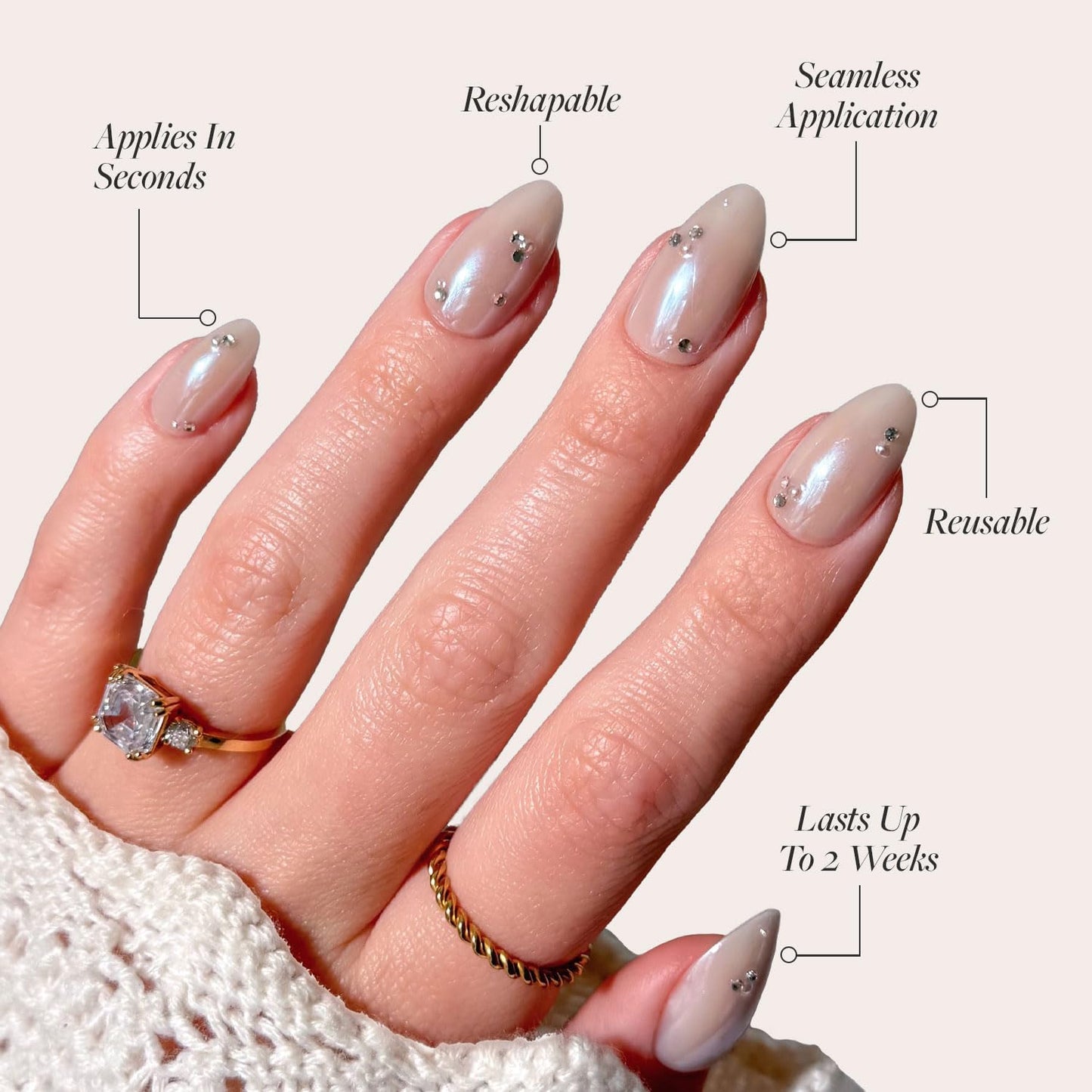 Glamnetic Press On Nails - First Dance | Nude Short Almond Fake Nails with Glossy Glazed Finish, Salon Quality | 15 Sizes - 30 Nail Kit with Glue