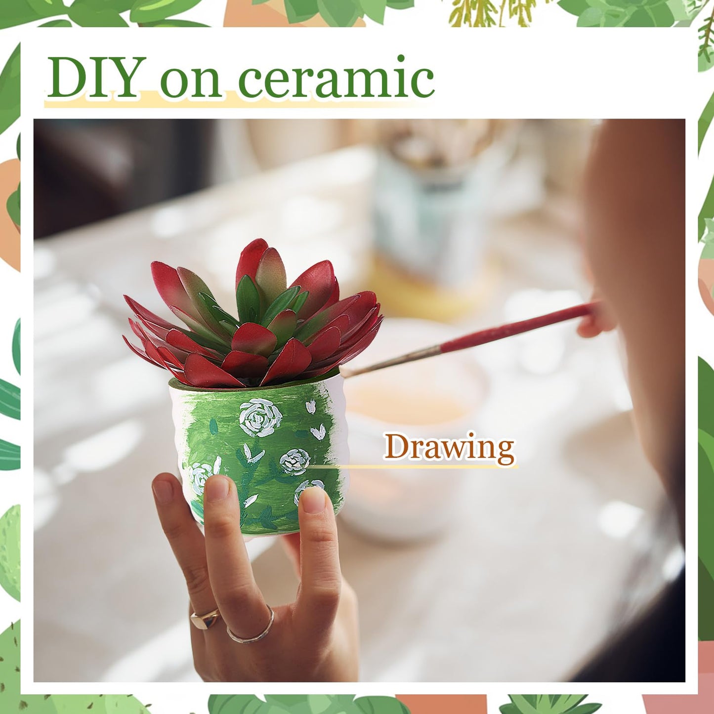 Remerry 18 Pcs 3.5 Inch Mini Succulent Pots with Bamboo Tray White Ceramic Pots Color Your Own DIY Small Planters Containers for Flower Cactus with Drainage Hole for Plant Lover