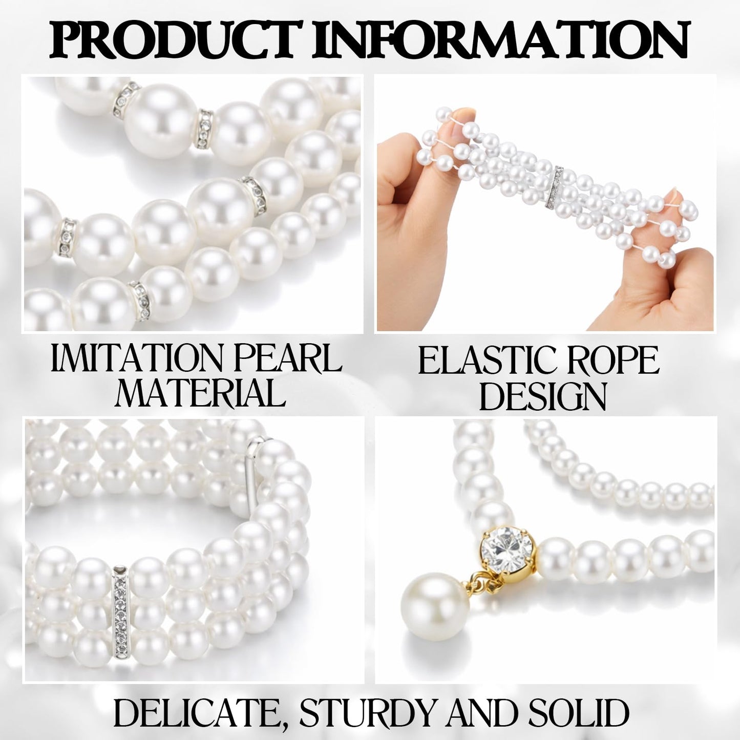 Glenmal Pearl Rhinestone Jewelry Set for Women Pearl Necklace Bracelet Earrings for Wedding Birthday Bridal Shower Tea Party (10 Pcs,Polished Style)