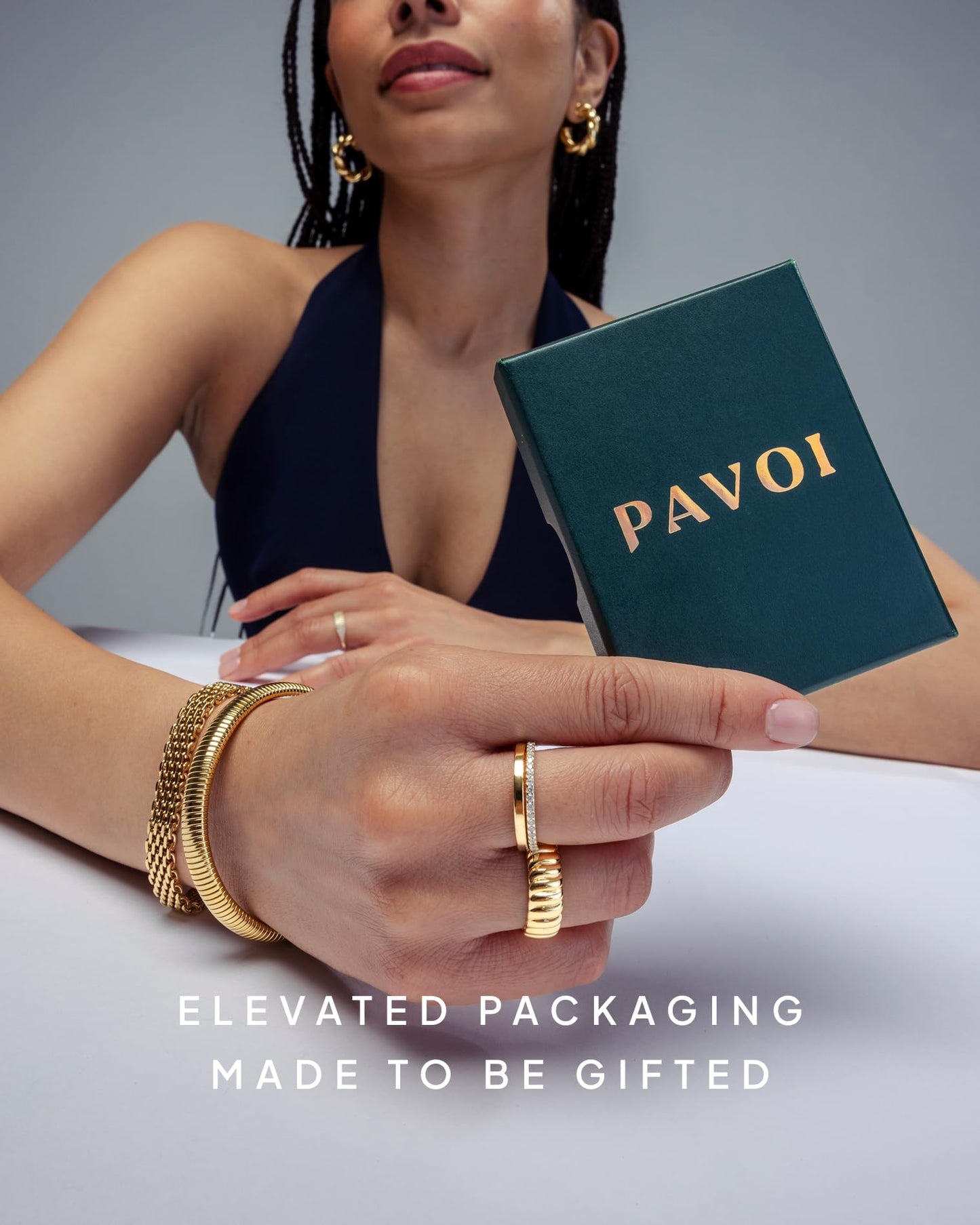 PAVOI 18K Yellow Gold Vermeil 925 Sterling Silver Stackable CZ Ring for Women | Thin Band for Stacking | Simulated Diamond Eternity Wedding Band | Size 7