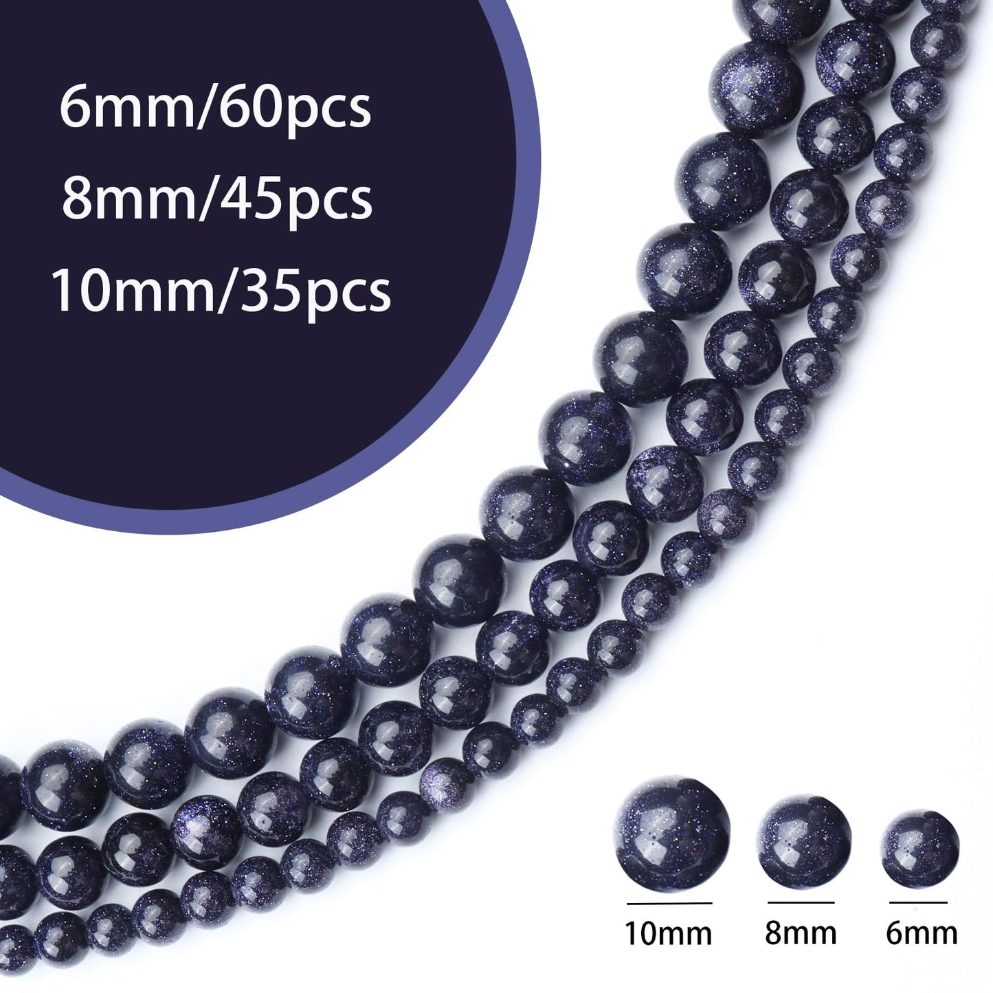 Siomia 60pcs 6mm Natural Blue Sandstone Gemstone Beads Energy Healing Crystal Round Loose Stone Beads for Jewelry Making, DIY Bracelets Necklaces