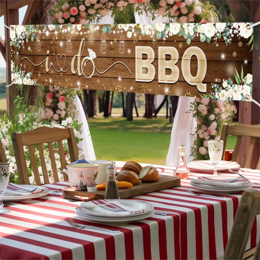 AIBIIN I Do BBQ Banner for Adults Men Women Couples Engagement Bridal Shower Decorations Wedding Rustic Wooden Backdrop Baby Shower Birthday Party Supplies Photo Booth Props 97x18inch - size: 8.2x1.5ft