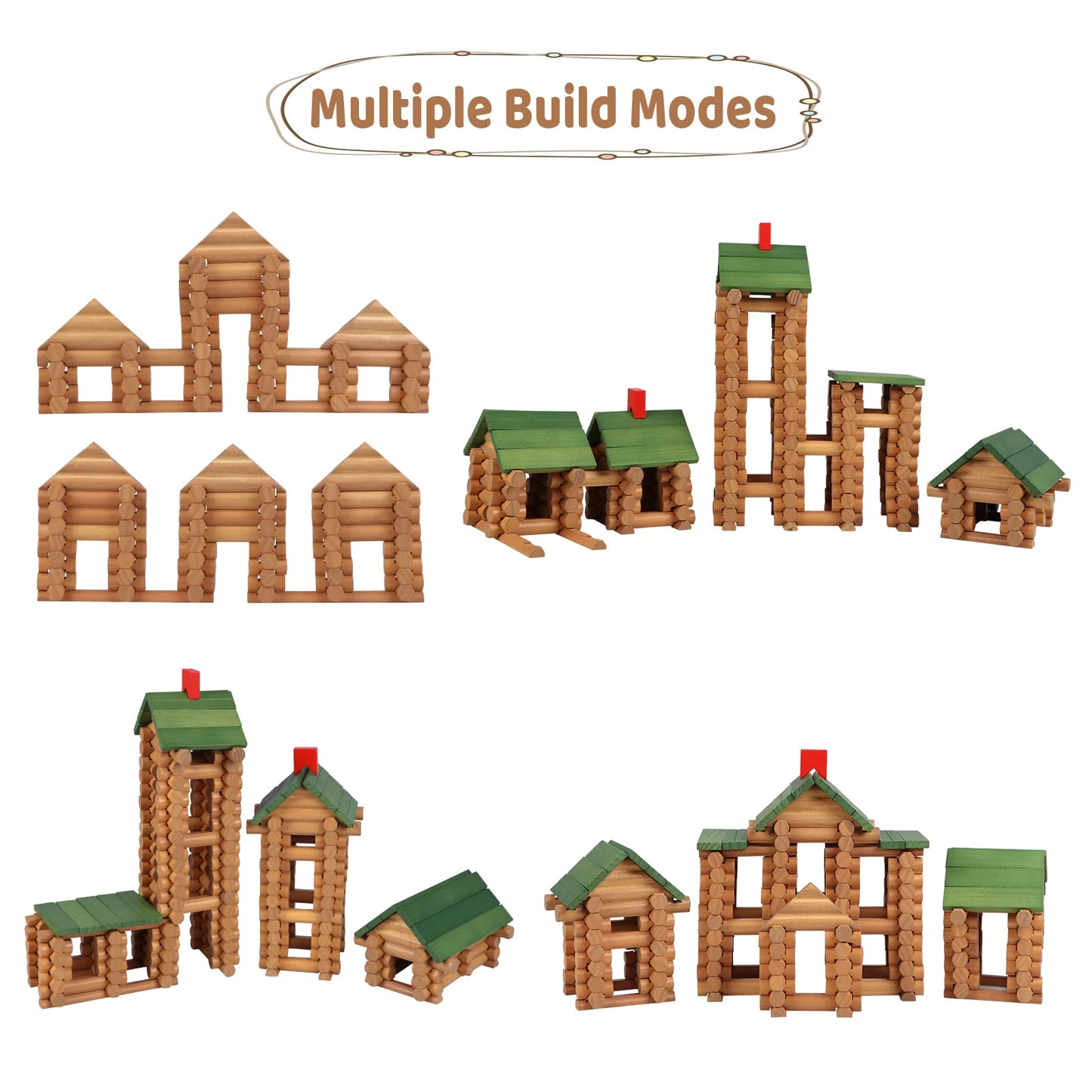 Wondertoys 530 Pcs Wooden Logs Set Ages 3+, Classic Building Log Toys for Kids, Creative Construction Engineering Educational Gifts