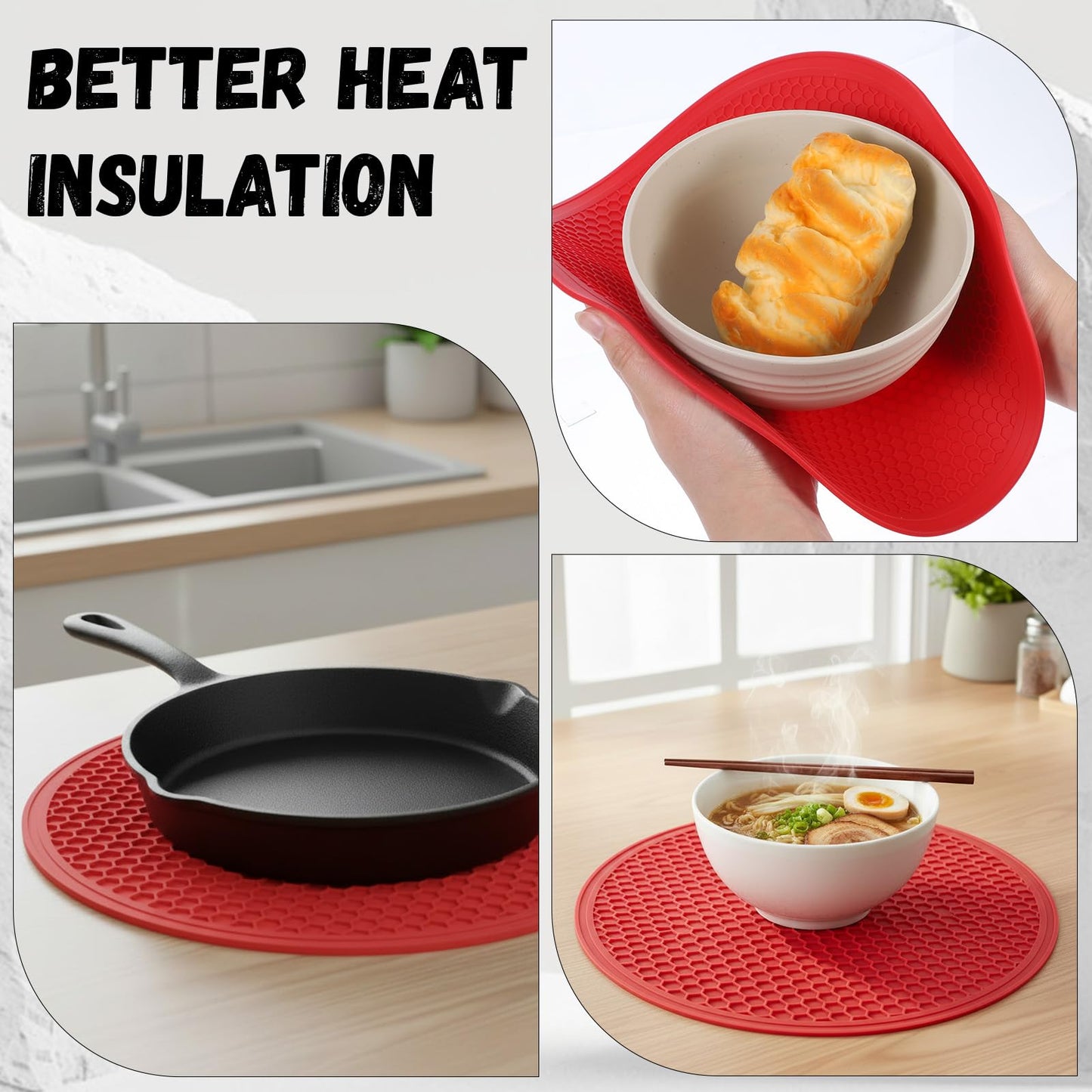 12 inch Non Stick Turntable Safe Baking Mat, Silicone Microwave Mats, Heat Resistant Multifunctional Mat for Kitchen, Non-Slip Silicone Trivet, Dishwasher Safe, Splatter Guard, Red 1 Pcs