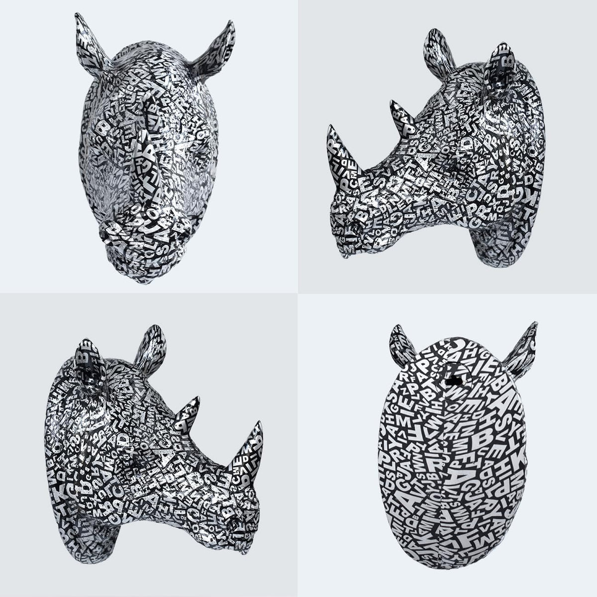 Rhino Head Wall Mount Resin Safari Animal Sculpture, Modern Faux Decor for Living Room Bedroom Office Realistic Wildlife Art Bust Black