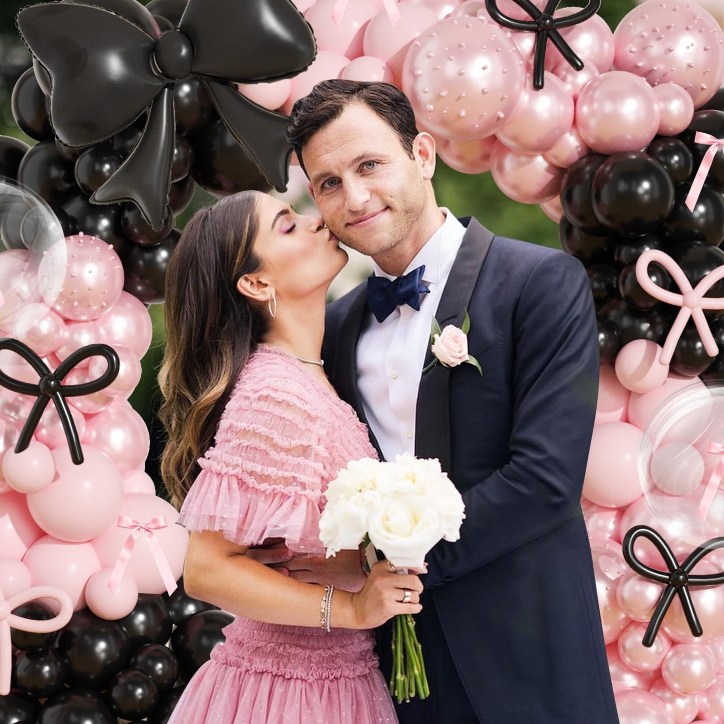 Pink and Black Balloons Arch Kit,189Pcs Pink and Black Birthday Party Decorations with Bow Foil Double Stuffed Pearl Pink Balloons Ribbon Pearl Stickers for Birthday Bachelor Bridal Baby Shower
