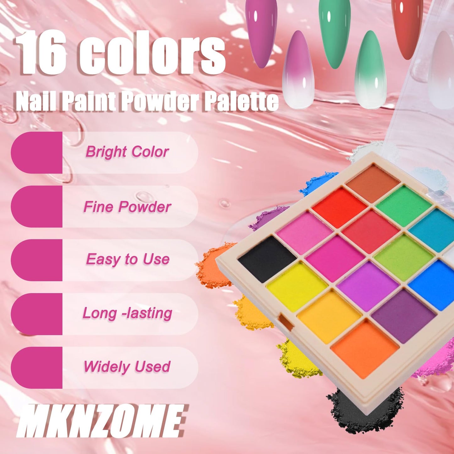 MKNZOME 24 Color Nail Art Pens, Nail Pigment Powder Palette, Waterproof DIY Nails Art Design Manicure Tools