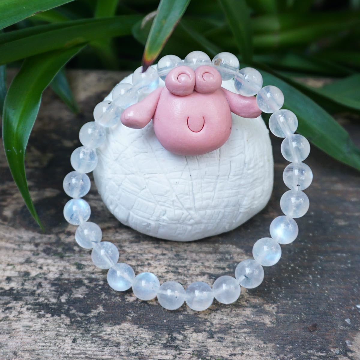 OwizJade 6MM Blue Moonstone Bracelets For Women, Natural Small Beads With Blue Light, Fits for 6"-6.5" Wrist | Natural Crown Chakra Crystal