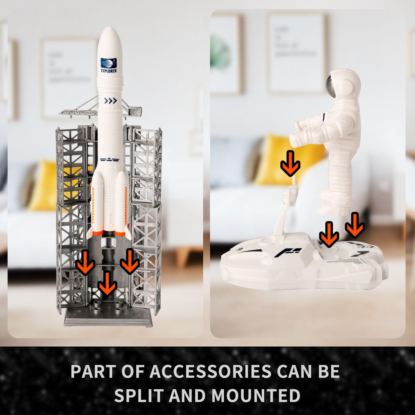 Wbzle Rocket Ship Toy, Space Toys Playset with UFO, Plane, Rocket Launcher, Satellites, Astronaut Toy Set with Light and Sound, Exploration Toys for Boys 3-5