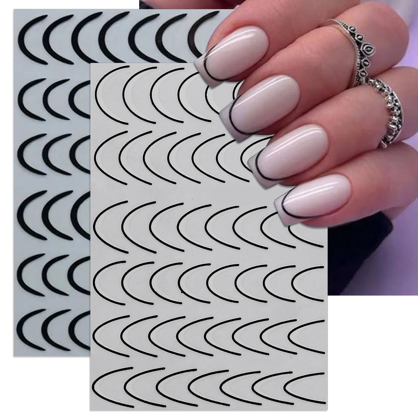 IDDFEVE 8 Sheets French Line Nail Art Stickers - 5 Colors Two Thicknesses Self-Adhesive Curved Stripes Nail Decals, French Tips Guides for DIY Manicure