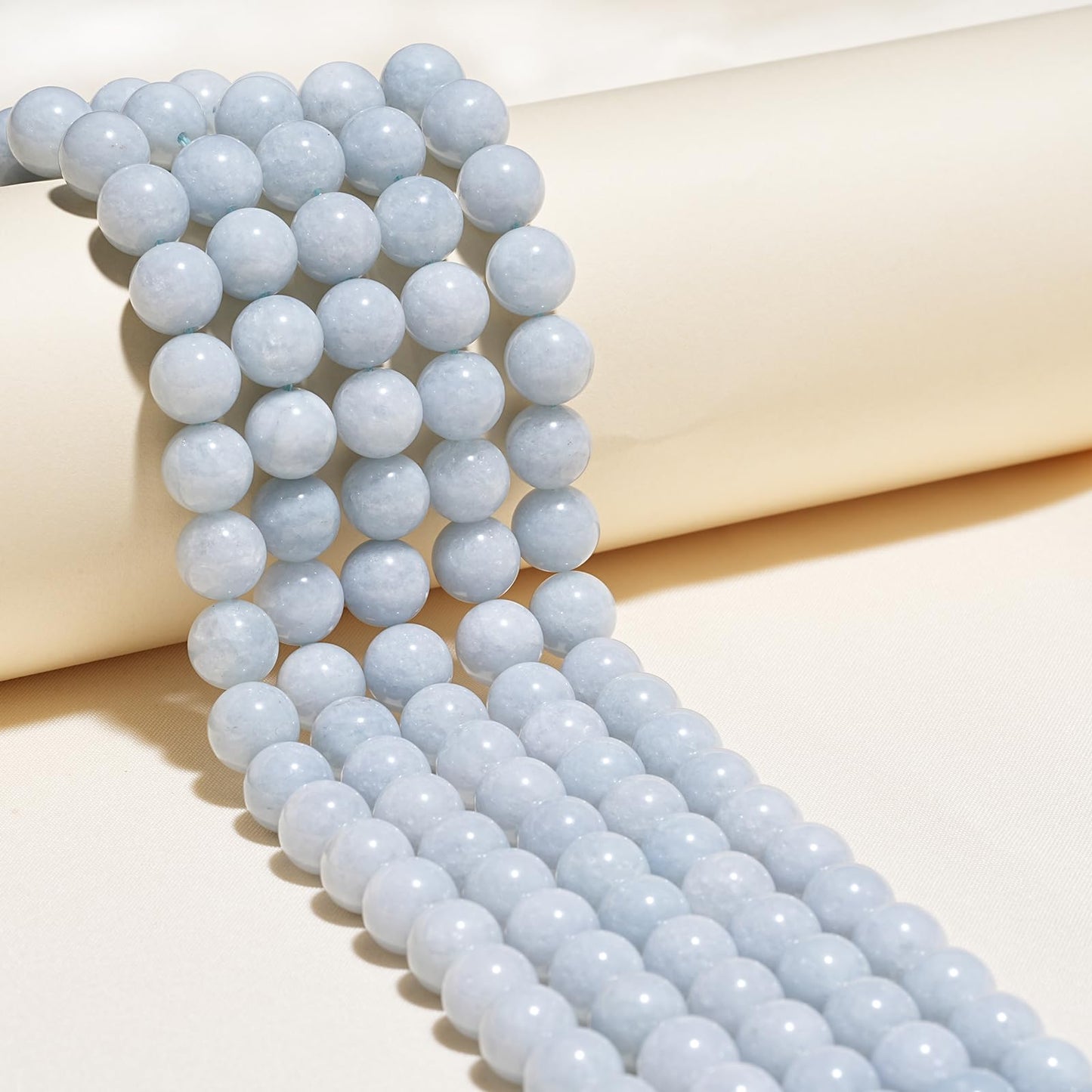 8mm Natural Aquamarine Gemstone Beads Polished Round Smooth Stone Beads for Bracelets Jewelry Making 15inch Loose Beads
