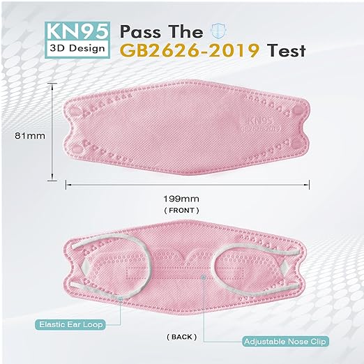 LEMENT KN95 Face Masks - 100 Pack Breathable Comfortable Disposable Masks For Adult, Filter Efficiency≥95%, Elastic Ear Loops, Pink