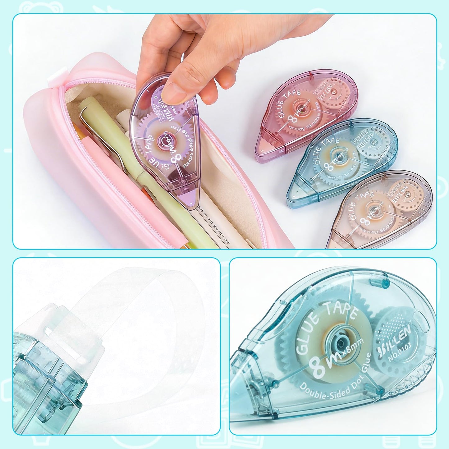 houlishu 8 Pcs Double Sided Tape Roller, Scrapbook Supplies, Double-Sided Adhesive Tape Runner for Wrapping, Paper Handicraft,Crafts Gift Wrap and Arts Projects