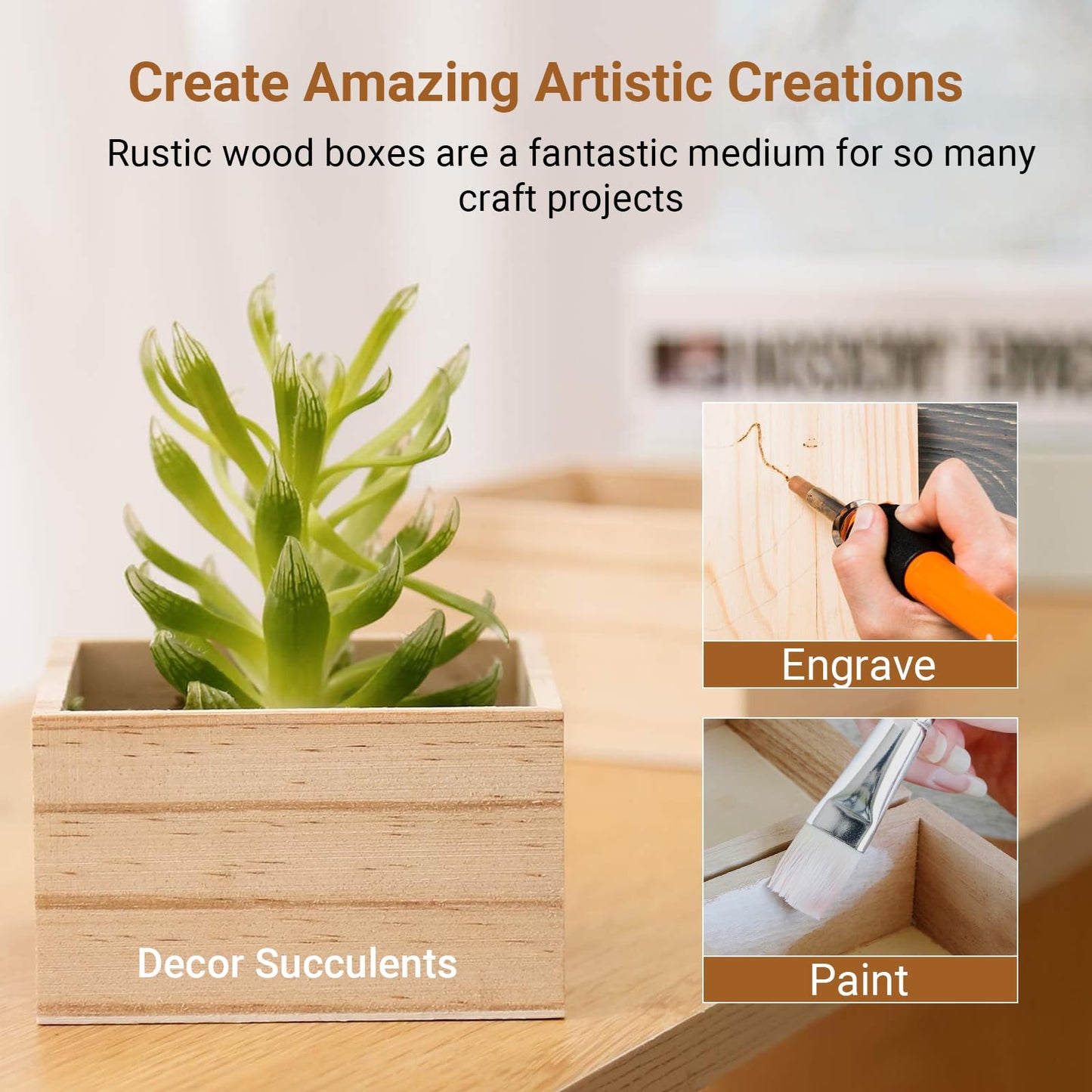 CALPALMY (12 Pack 4'' x 4'' Rustic Wooden Box Storage Organizer Unfinished Small Craft Wooden Box for Collectibles Home Venue Decor Succulents