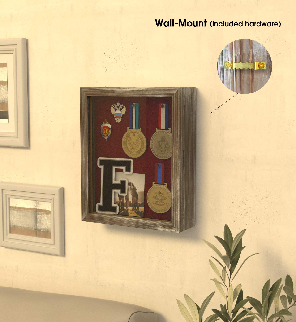J JACKCUBE DESIGN Shadow Box Display Case 9" x 11" Memory Box Rustic Wood Frame with Linen Back Gifts Keepsakes Storage for Picture Medal Post-Card -MK577B (Small)