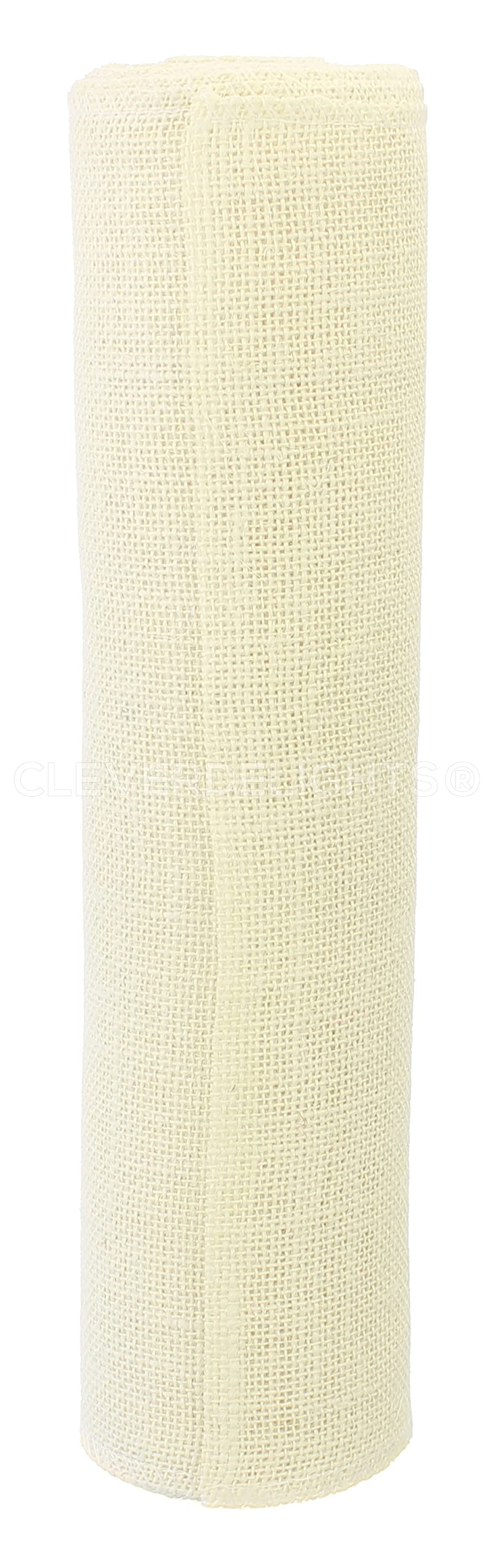 CleverDelights 14" Ivory Burlap Roll - Finished Edges - 10 Yards - Jute Burlap Fabric