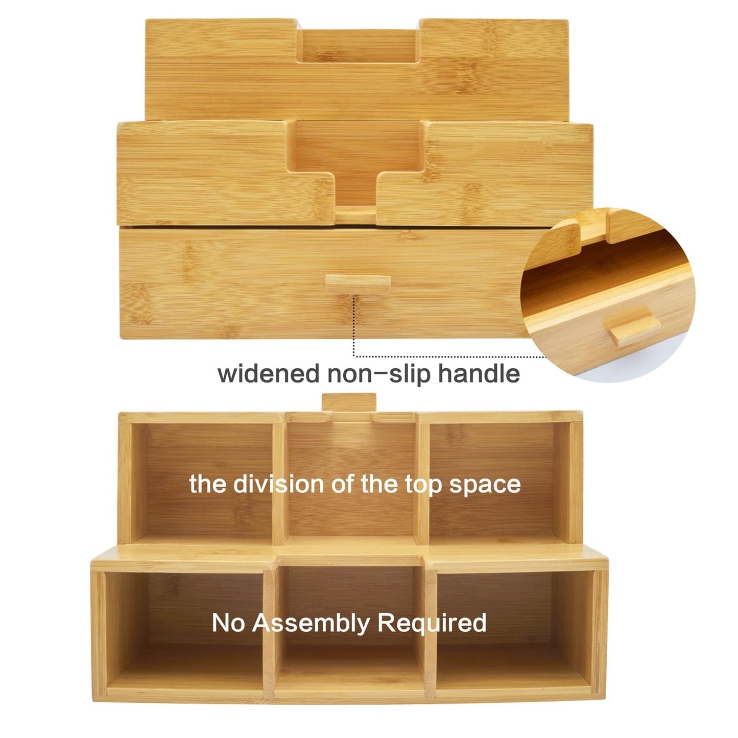 Charmlife Bamboo Desk Organizer - Makeup & Pen Storage with Drawer & Pencil Holder for Office Organization