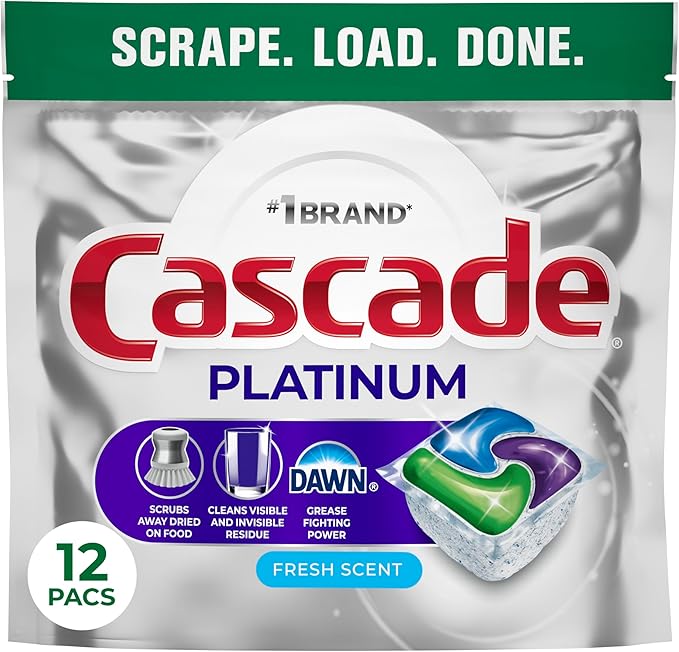 Cascade Platinum Dishwasher Pods, Dishwasher Detergent, Dish Detergent Soap, Fresh, 12 count