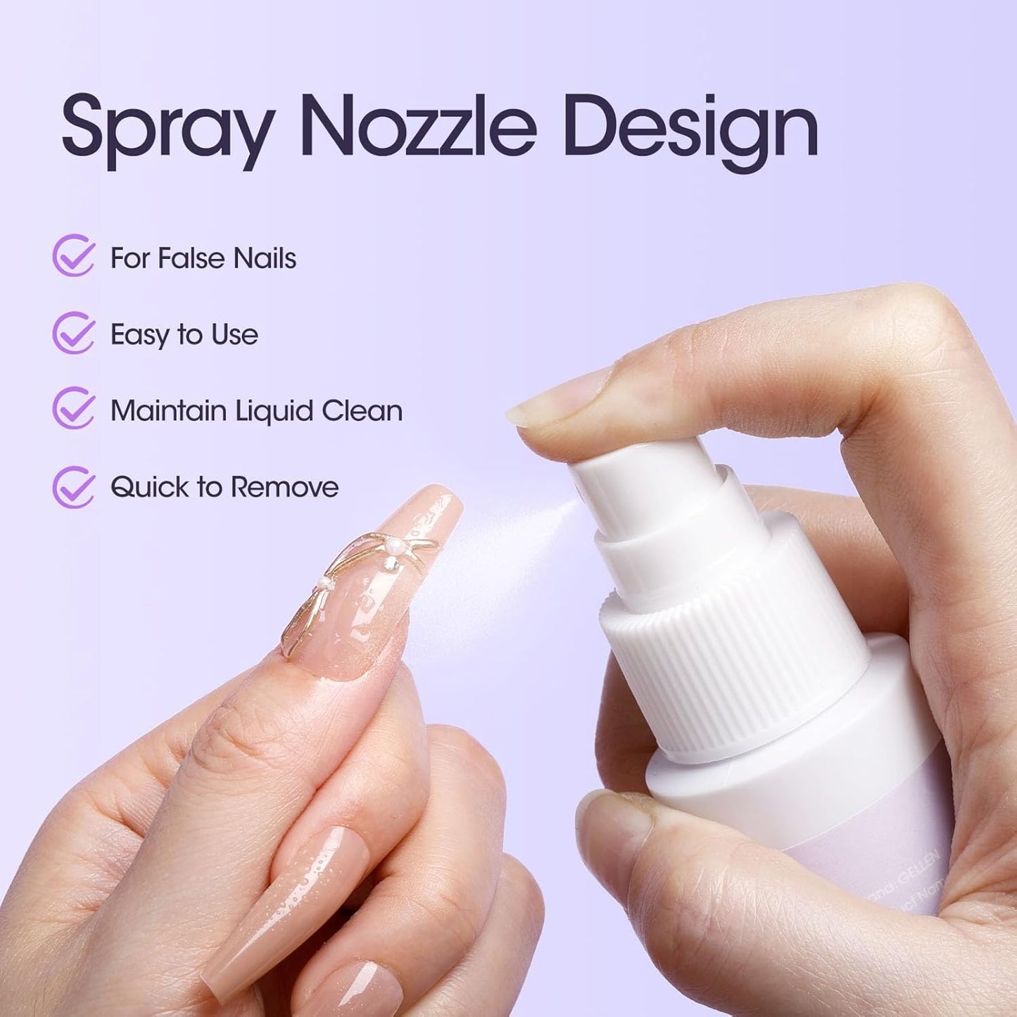 Gellen 2 Pack Solid Nail Glue Gel Remover 60ML Press On Nails Remover Glue Off Spray for False Acrylic Tips, with Stick, Acetone Free, Nail-friendly