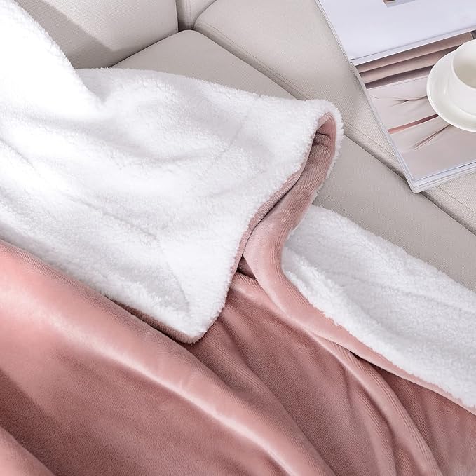 SOCHOW Sherpa Fleece Throw Blanket, Double-Sided Super Soft Luxurious Plush Blanket Throw Size, Dusty Pink, 50x60 inches
