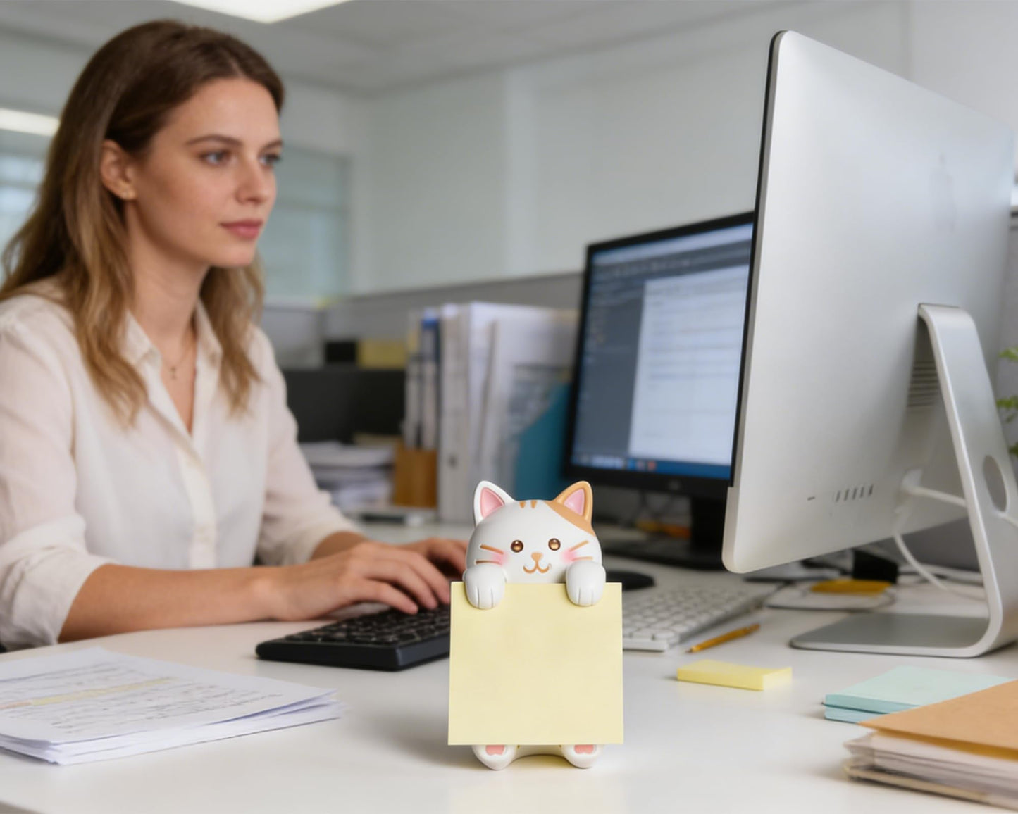 HORTIX Cat Pop-up Sticky Note Dispenser, Includes 1 Pad of 3x3 in Super Sticky Notes, 100 Sheets, Resin Desk Holder for Office & Home- Ginger Cat