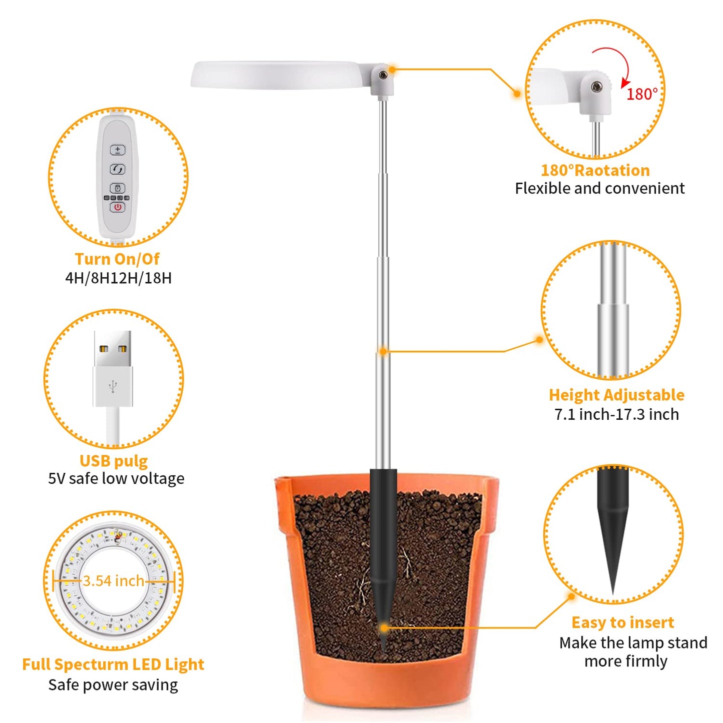 GooingTop LED Grow Light, Halo Plant Growing Lamp for Indoor Plants Growth, Full Spectrum Low Light for Small Plants,Timer 4/8/12/18 Hrs & Variable Spectrum White Red Blue,3 Pack