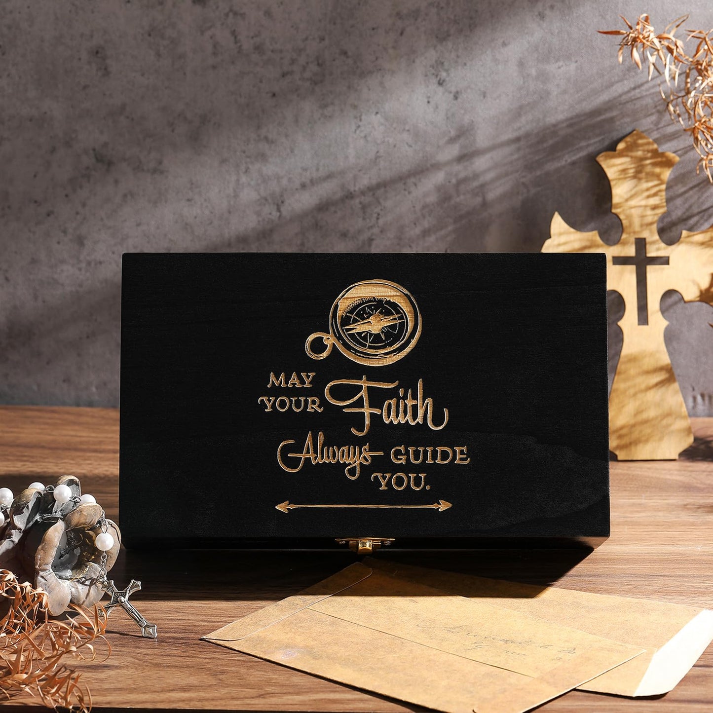 CroBlissful First Communion Wooden Box Keepsake Baptism Memory Box Gift 8.6 x 5.1 x 2.4 Inches First Holy Communion Jewelry Storage for Baptism Memory Keepsake (Confirmation)