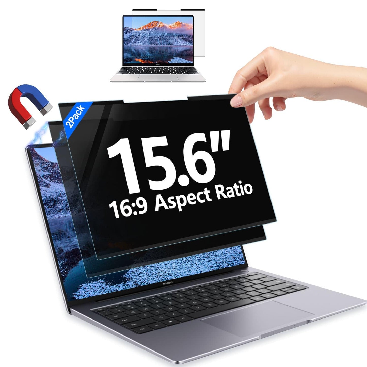 2Pack Magnetic 15.6 Inch Laptop Privacy Screen 16:9 Aspect Ratio, Removable Anti-Blue/Glare Protector Film, Anti Spy Desktop Security Private Filter 15.6in