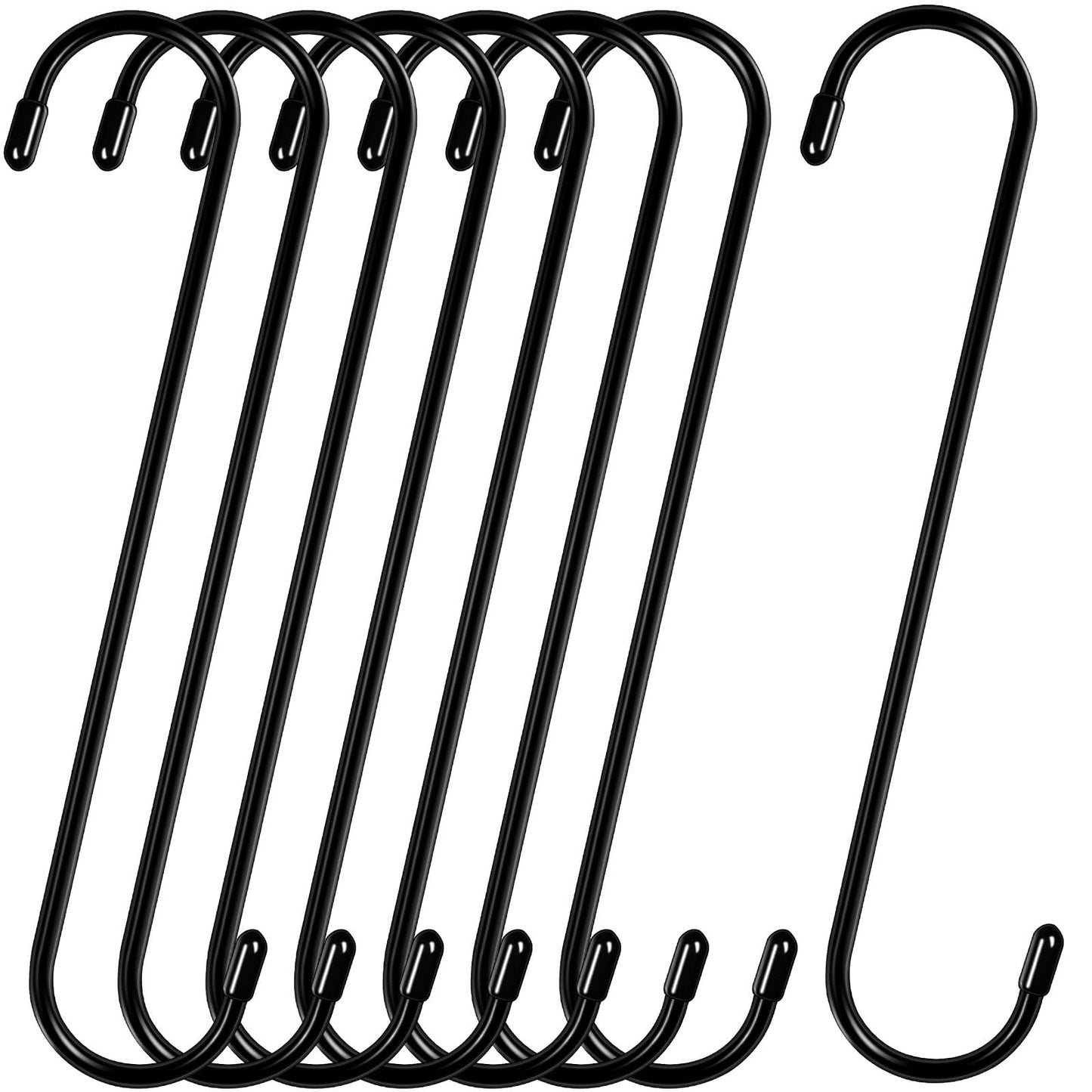 HiGift 8 Pack 12 Inch Long S Hooks for Hanging Plants, Large Plant Hooks for Hanging Baskets Heavy Duty, Black Extender Hooks for Kitchenware, Pergola, Closet, Flower Basket, Bird Feeder, Wind Chimes