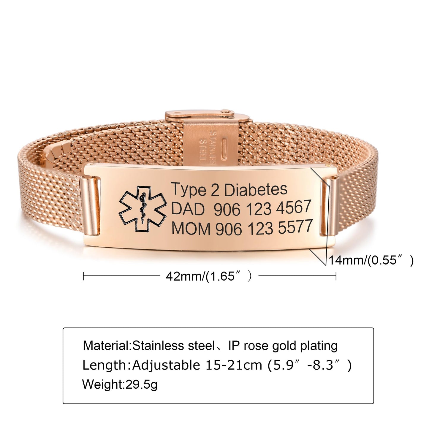 VNOX Diabetes ON Insulin Medical Alert Bracelets for Men Women with Adjustable