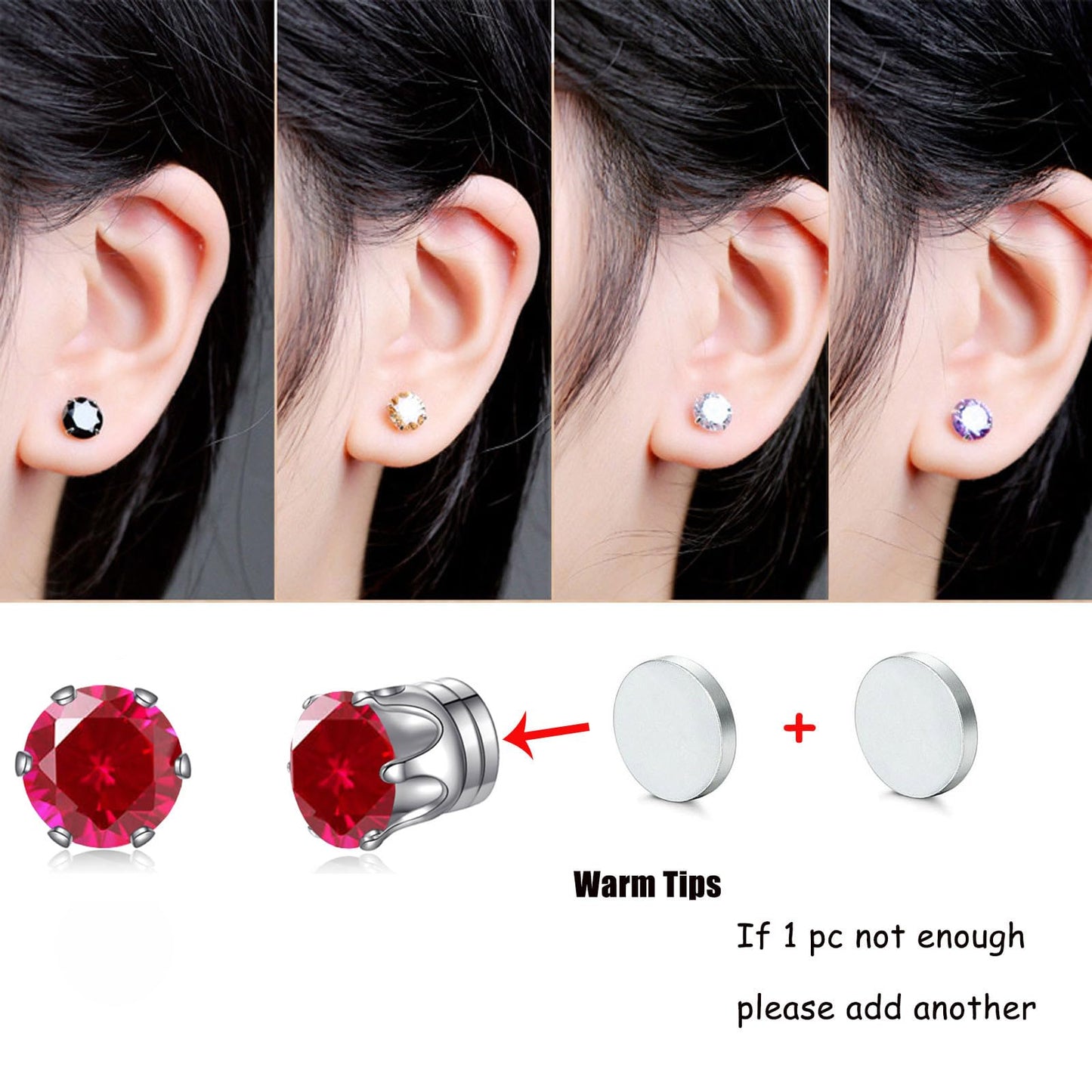 Spiritlele 12 Pairs Hot Pink Cubic Zirconia Magnetic Earrings Clip on Non Piercing Earrings Set Unisex