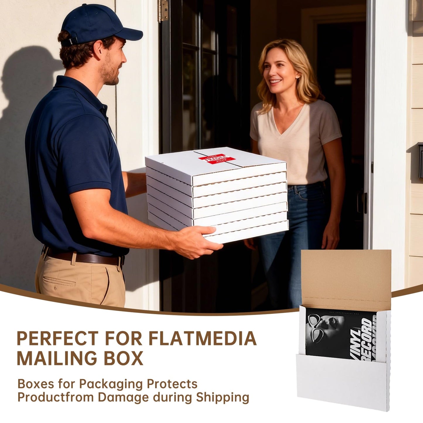 JxyHauteresce 22-Pack Vinyl Record Mailers - 12.6x12.6x1 Inch Vinyl Record Shipping Boxes for LP Records, Photos & Stamp Collection (22) Vinyl Mailers