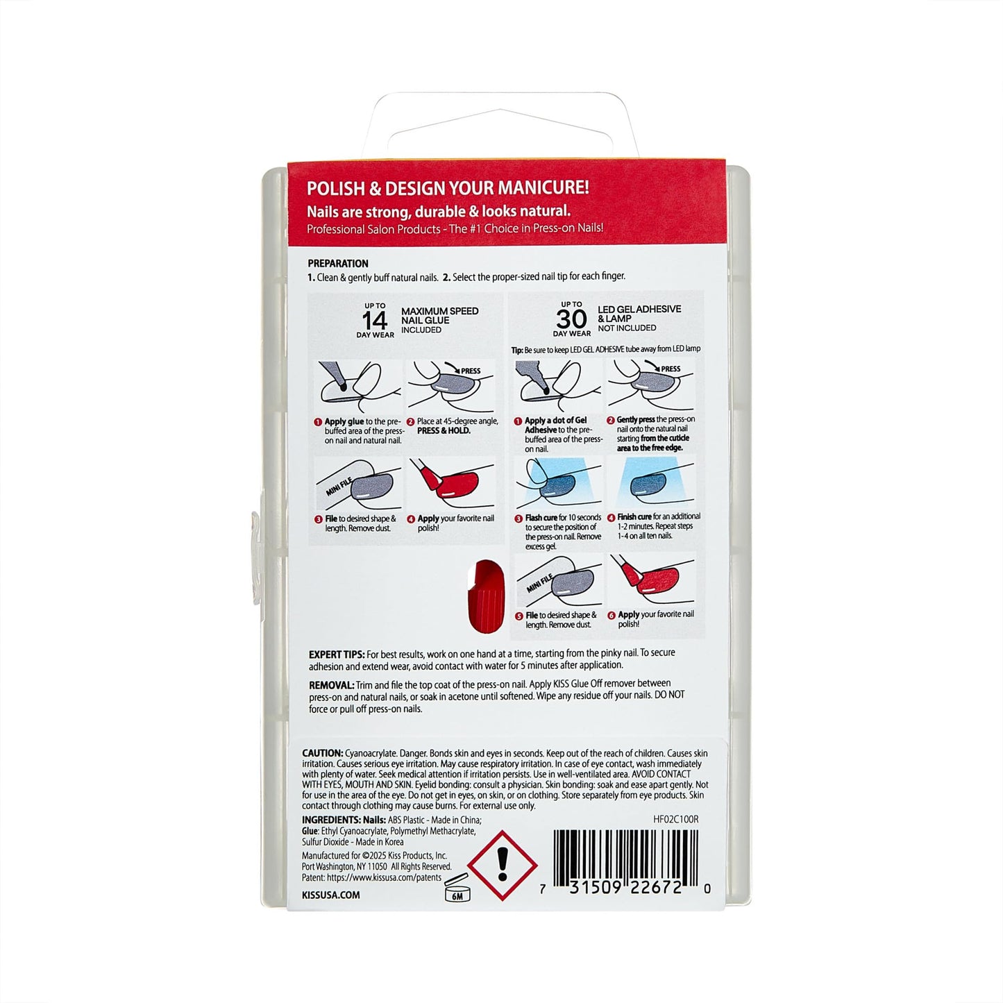 Kiss PROFESSIONAL, Press On Nails, Nail glue included, 'Earthly', White, Medium Size, Round Shape, Includes 140 Nails, 3g Glue
